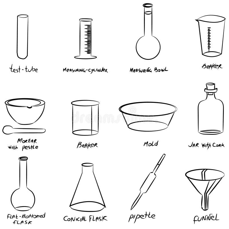 A Set of Chemical Supplies, Test Tubes, Pipettes and Flasks. Stock ...