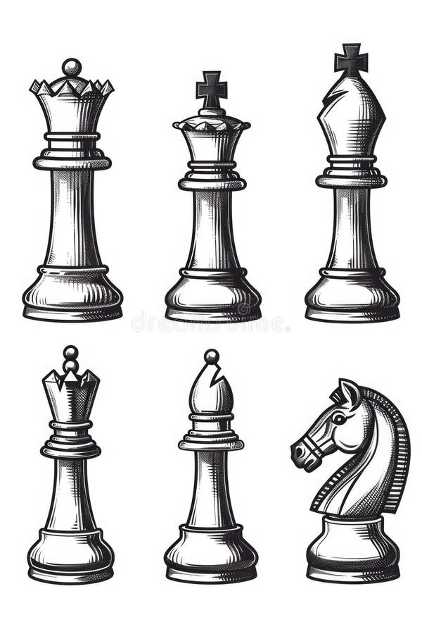 A set of chess pieces in black and white colors royalty free illustration