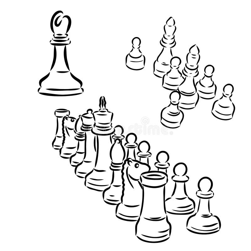 Two pawns are chess pieces sketch. Lies and stands. Vector hand