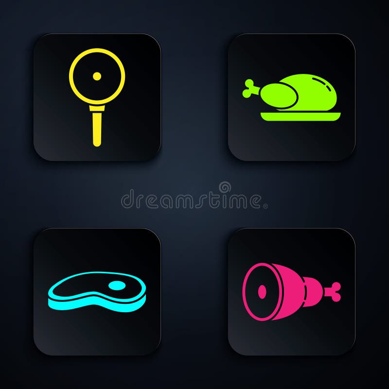 Set Chicken Leg, Frying Pan, Steak Meat and Roasted Turkey or Chicken