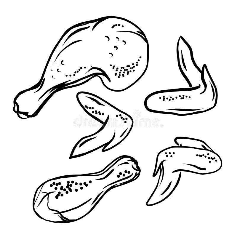 Whole Chicken, Legs and Wings. Part Cutting of Roasted and Raw Chicken