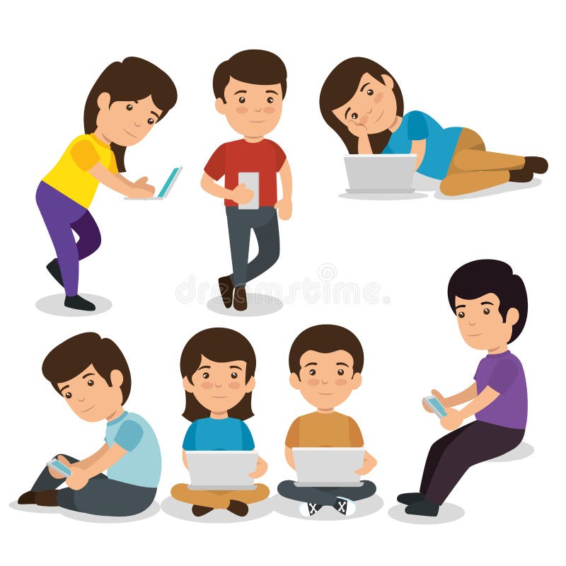 Set children with laptop technology to education online royalty free illustration