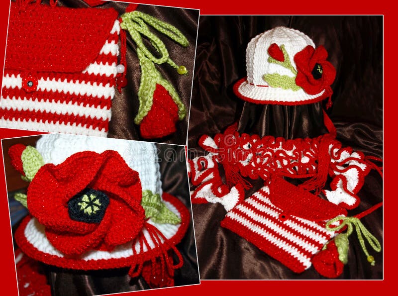 Set of children s crocheted - hat, scarf, bag