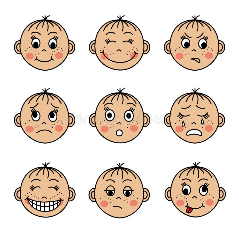 Set Children S Faces With Different Emotions Stock Vector