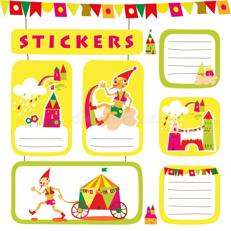 Set of Children S Stickers and Labels. Stock Vector Illustration of