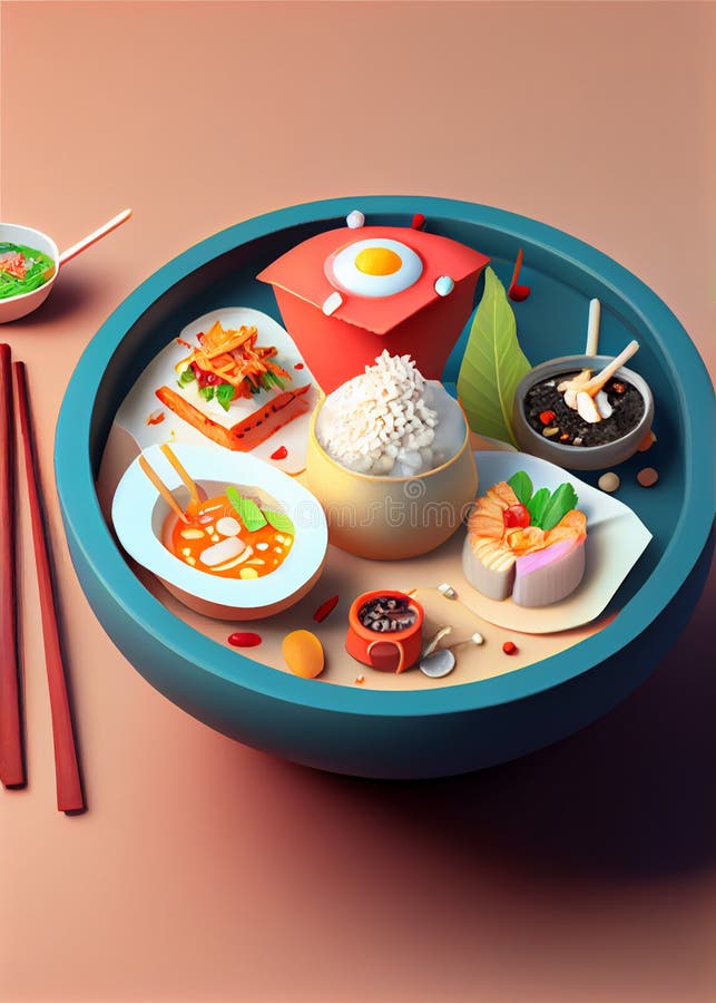 Set of Chinese Food on Containers Top View, Various Chinese Food in