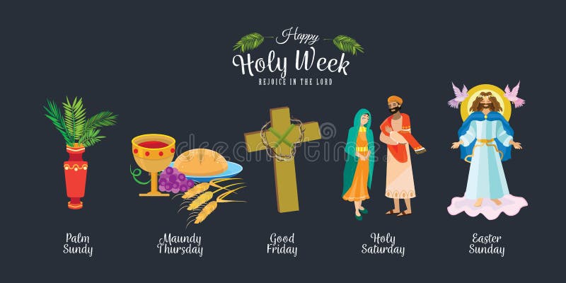 Set for Christianity Holy Week before Easter, Lent and Palm or ...