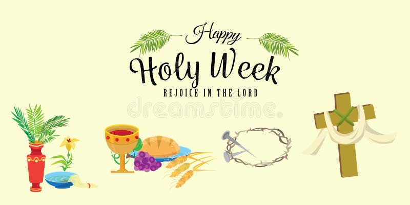 Set for Christianity holy week before easter, Lent and Palm or Passion Sunday, Good Friday crucifixion of Jesus and his. Death, Stations of Cross, God Passion stock illustration