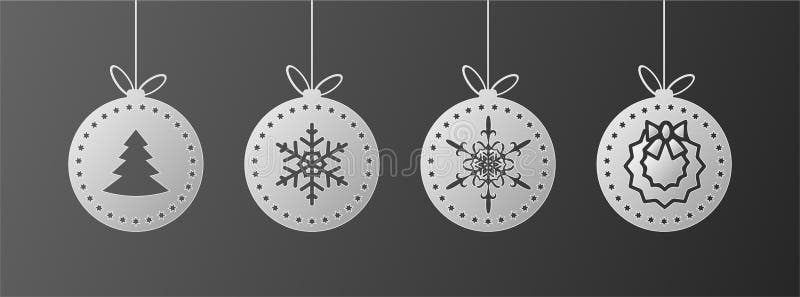 Set of Christmas balls.  Four X-Mas ornament balls Flat Design. Vector illustration, eps10