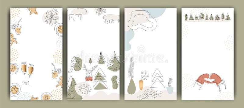 Set of Christmas Instagram stories Templates , New Year and winter, modern minimalist art, trend . Fashion illustrations vector