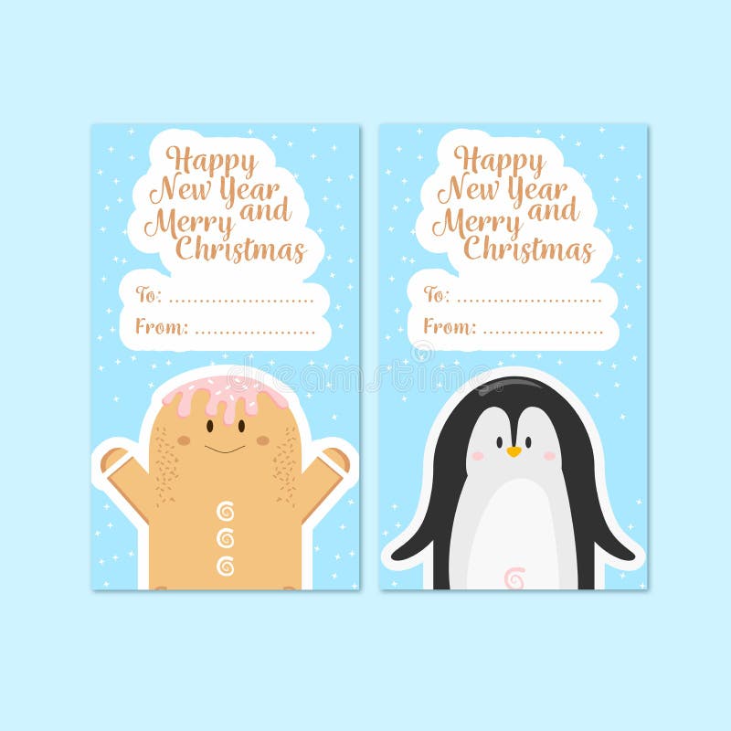 Set of Christmas and New Year Greeting Cards. Vector Illustration. Hand ...
