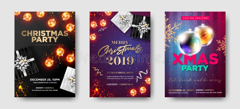 Set of Christmas Party 2019 Invitations. Winter Composition. royalty free illustration Set of Christmas Party 2019 Invitations. Winter Composition. royalty free illustration
