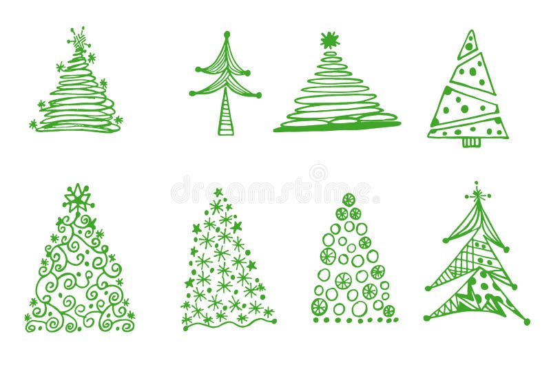 Set of Christmas Trees, Hand Drawings Stock Vector Illustration of