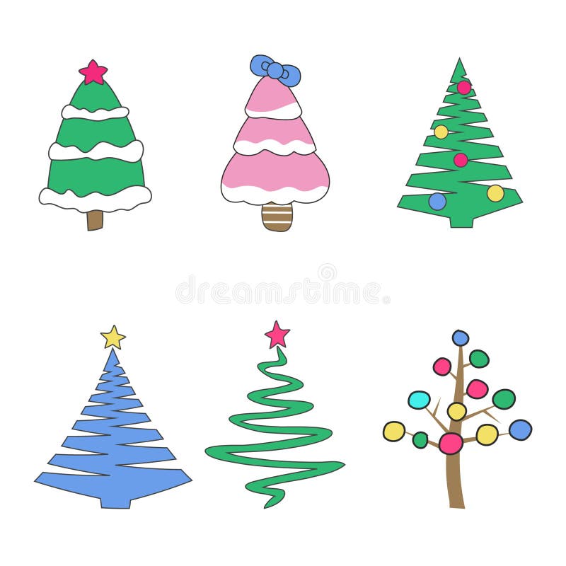 Nine Christmas Trees Set Black on White Stock Vector - Illustration of ...