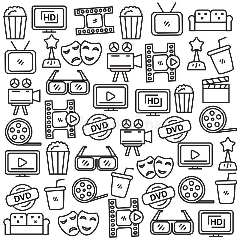 Doodle Cinema Clipart, Hand Drawn Cinema Clip Art, PNG, EPS, AI