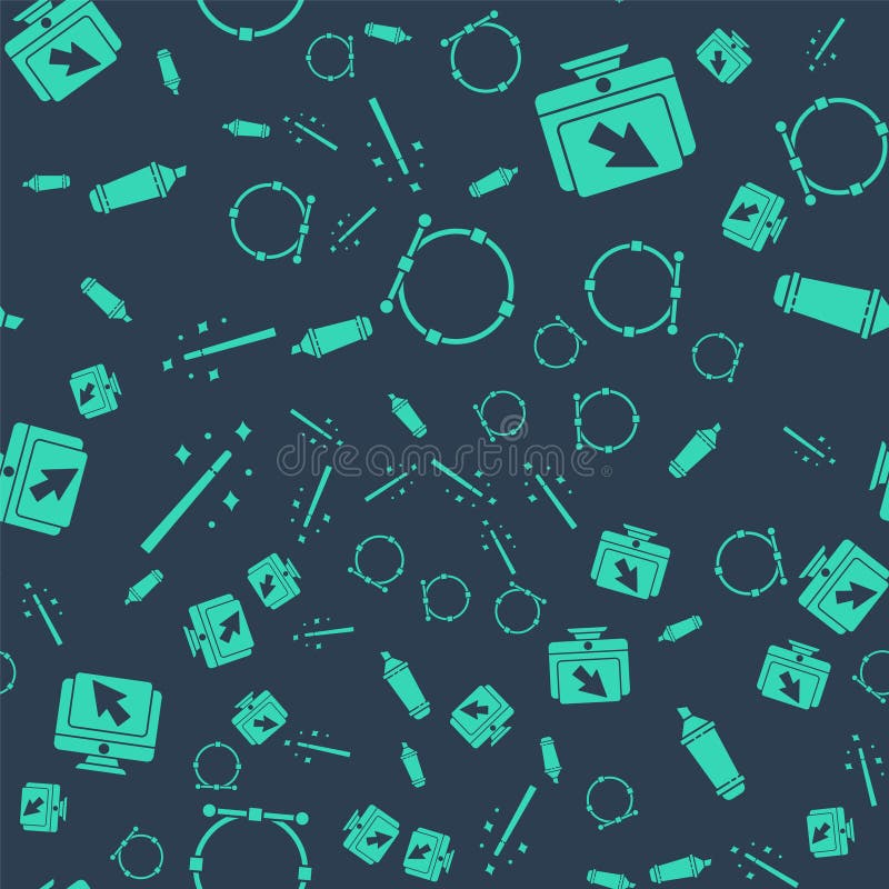 Set Circle with Bezier Curve, Computer Monitor and Cursor, Magic Wand ...