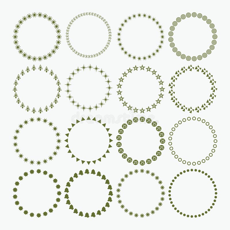 Set of circle border decorative Christmas and Holiday symbol patterns vector illustration Set of circle border decorative Christmas and Holiday symbol patterns vector illustration