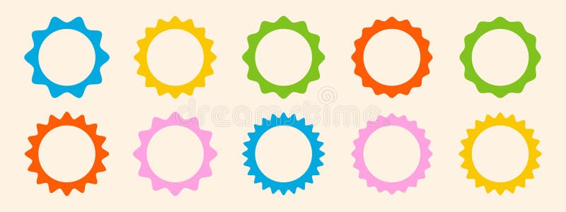 Set of circle frames with wavy edges. Squiggle photo borders with zig zag edges. Modern vector template vector illustration