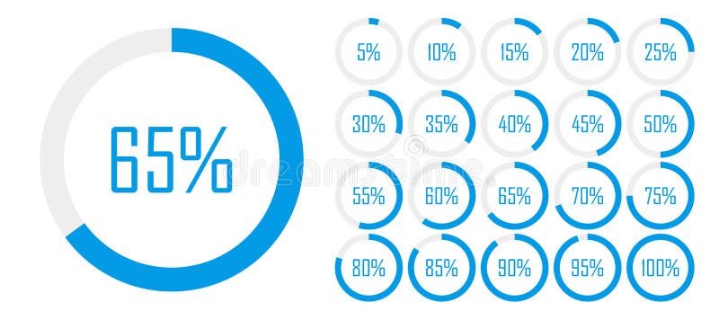 Set of circle percentage diagrams from 0 to 100 for web design, user UI interface or infographic - indicator with blue color. vector illustration