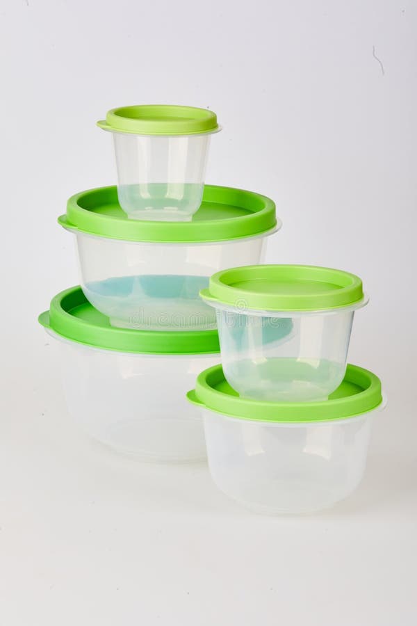 Set of Circle Transparent Plastic Food Storage Containers with Green