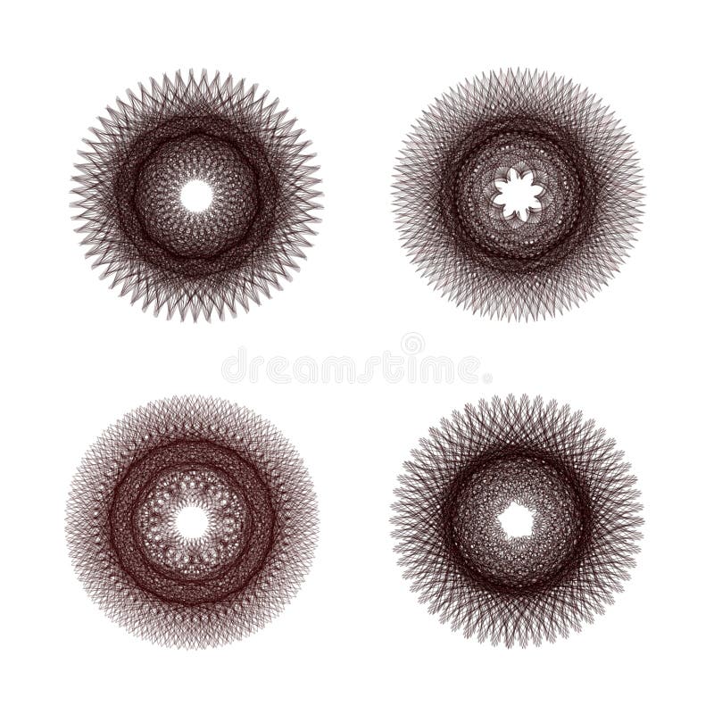 Set of Circular shapes with intersecting lines, abstract shapes for design. Abstract Spirograph elements. Vector Illustration