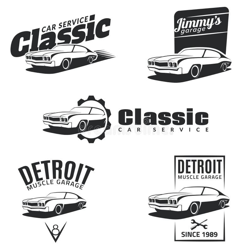 Set of classic muscle car emblems, badges and icons. royalty free illustration Set of classic muscle car emblems, badges and icons. royalty free illustration
