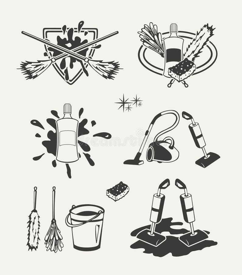 Cleaning emblems stock vector. Illustration of monochrome 57174045