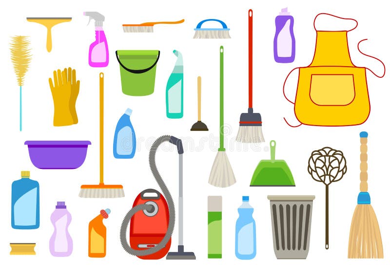 Set of cleaning supplies. Tools of housecleaning