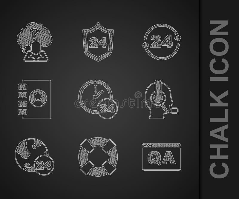 Set Clock 24 Hours, Lifebuoy, Question and Answer, Man with Headset