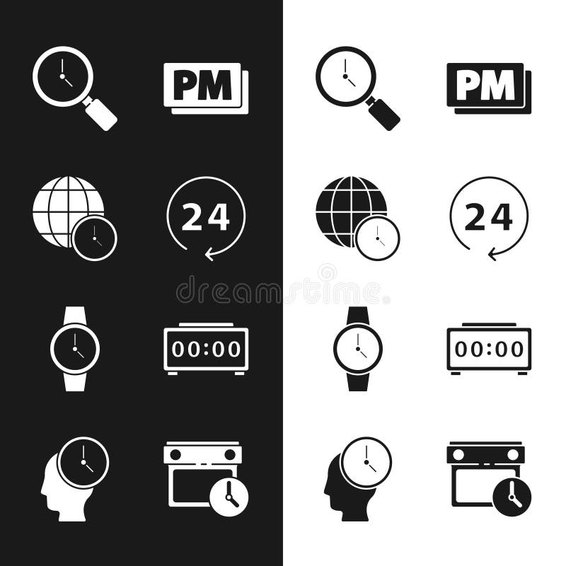 Set Clock 24 Hours, World Time, Magnifying Glass with Clock, PM, Wrist