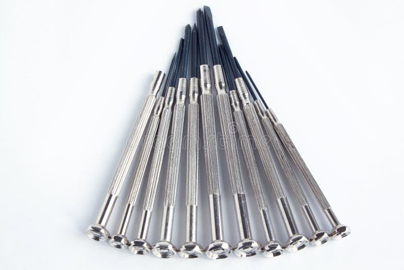 Set of clock screwdrivers on the white background. stock photography Set of clock screwdrivers on the white background. stock photography