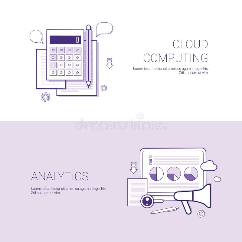 Set of Cloud Computing And Analytics Banners Business Concept Template Background With Copy Space stock illustration