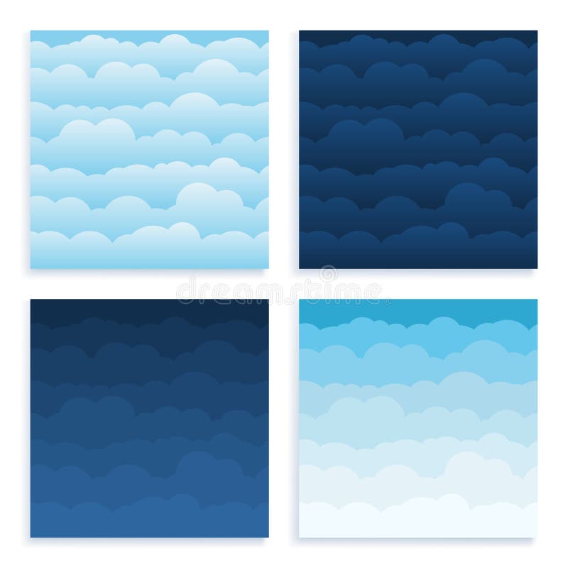Set Cloud sky cartoon background. Blue sky with white clouds flat poster or flyer, cloudscape panorama pattern vector. Seamless.