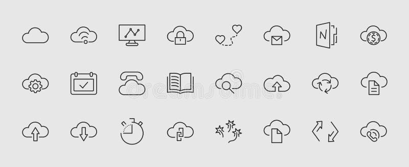 Set Of Cloud Vector Line Icon It Contains Symbols To Upload Download Link And More Editable Move 32x32 Pixels Stock Vector Illustration Of Business Graphic