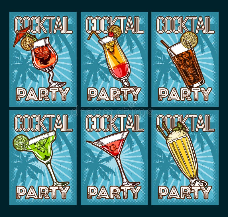 Set of cocktail glasses stock illustration. Illustration of drink