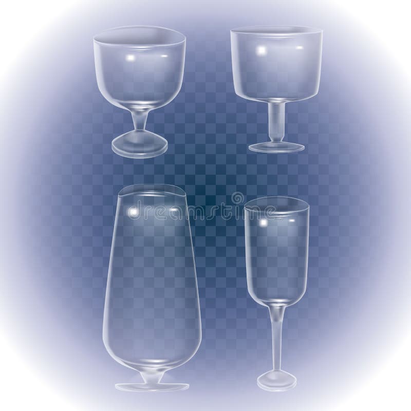 Set of Cocktail Stemware and Glasses for Alcohol. Empty Glass Cup