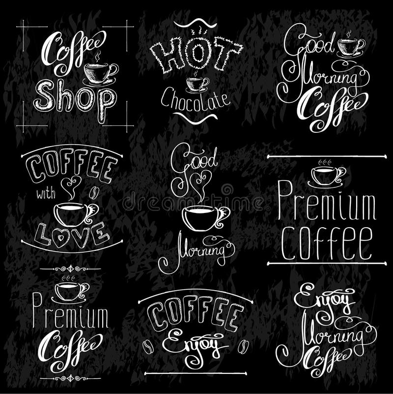 Set of Vintage Coffee Labels, Hand Drawn Stock Vector Illustration of