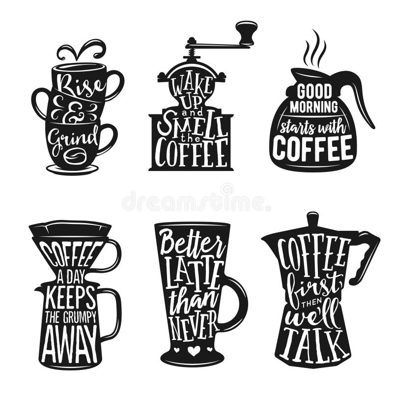 Un conjunto compuesto por café relacionado tipografía.