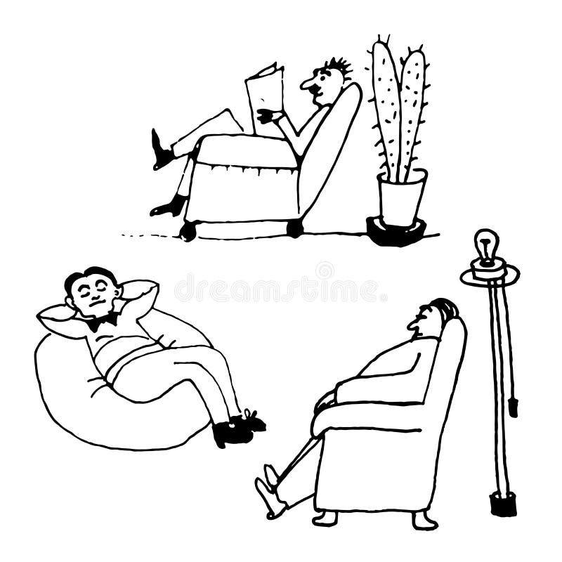 Set collection art men sitting in a chair, comic illustration stock illustration Set collection art men sitting in a chair, comic illustration stock illustration
