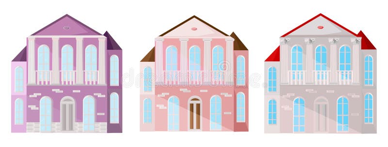 Set collection of colorful architecture facade houses buildings vector. pastel pink