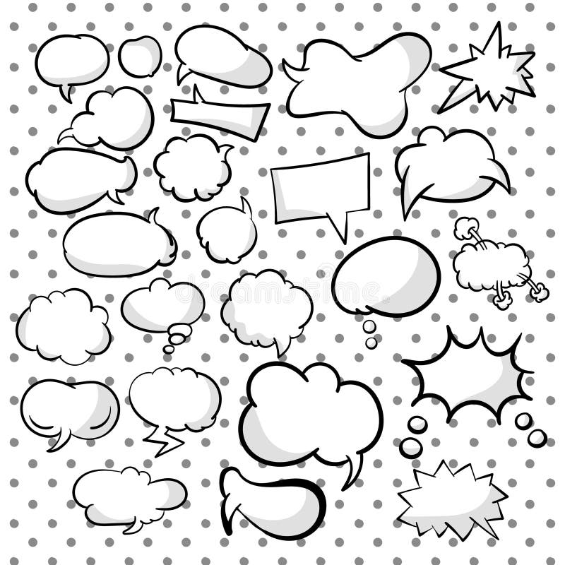 Set, collection of speech and think cartoon bubbles. Different empty doodle bubbles for texts. Variety forms. Vector vector illustration Set, collection of speech and think cartoon bubbles. Different empty doodle bubbles for texts. Variety forms. Vector vector illustration