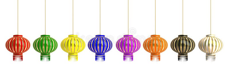 Set collection of various red green yellow blue violet orange black white chinese lantern lampion isolate on white background.