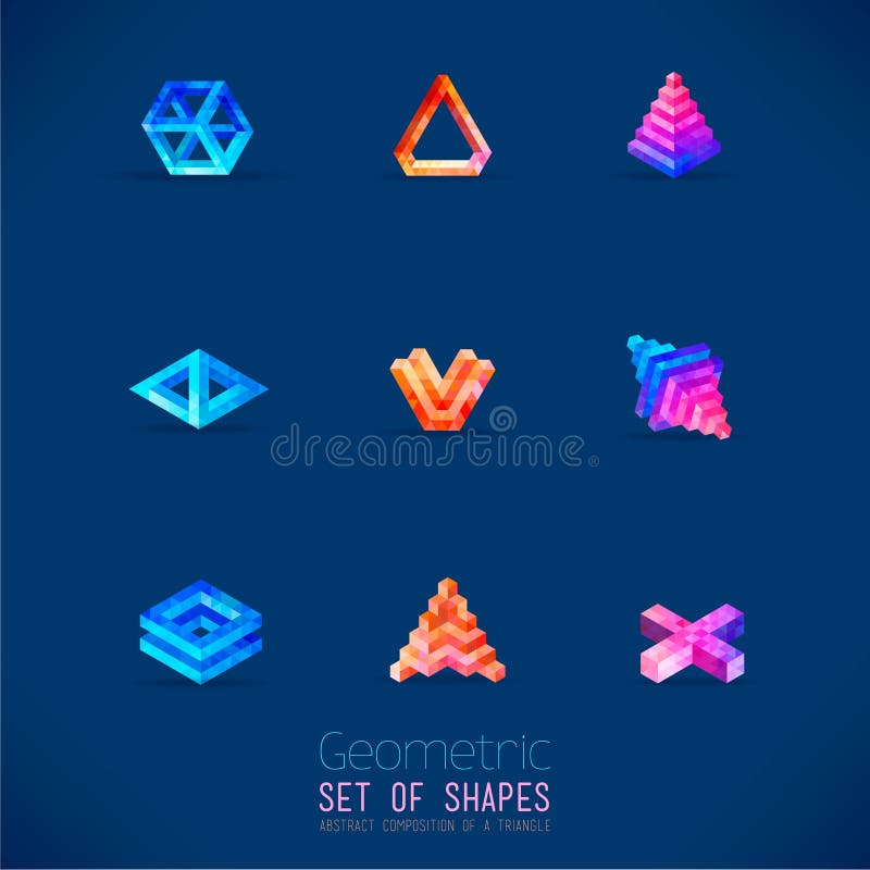 Set of color abstract geometric figures collected from a triangle. vector illustration