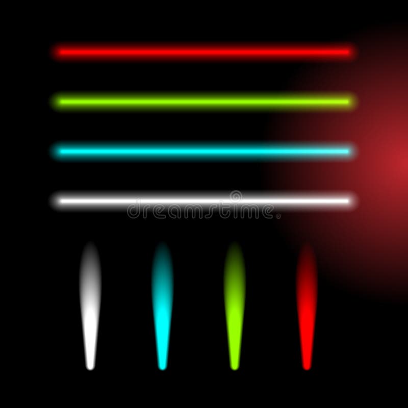 Set of Color Laser Beams, Headlight and Flashlight Samples Stock Vector