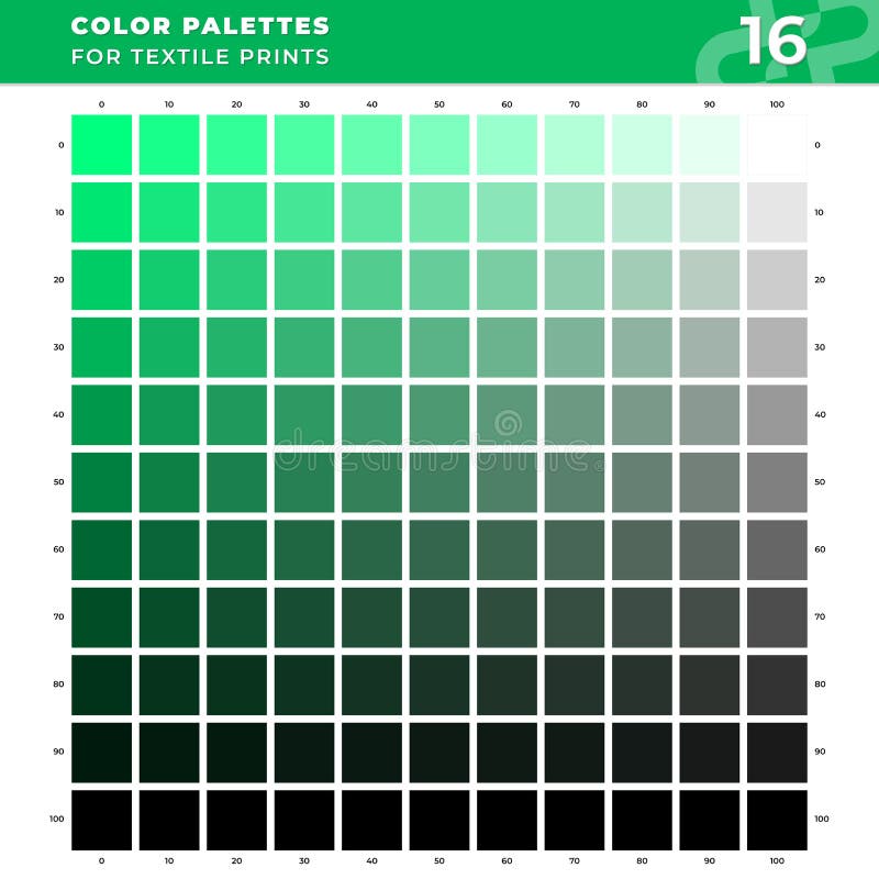 Set 16 Color Palettes for Textile Prints. Tints and Shades Chart