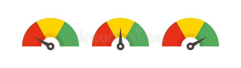 Set of color speedometer. Flat icon speedo. Speedometer symbol web icon. Vector