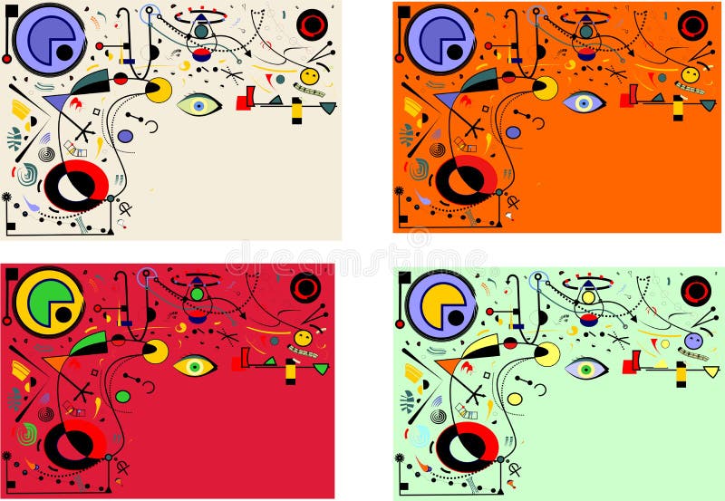 Set 4 color variants ,Abstract background , surrealism art style whit empti space for your text 18-232. Colorful composition ,Abstract geometric and curved shapes yellow, green on 4 background