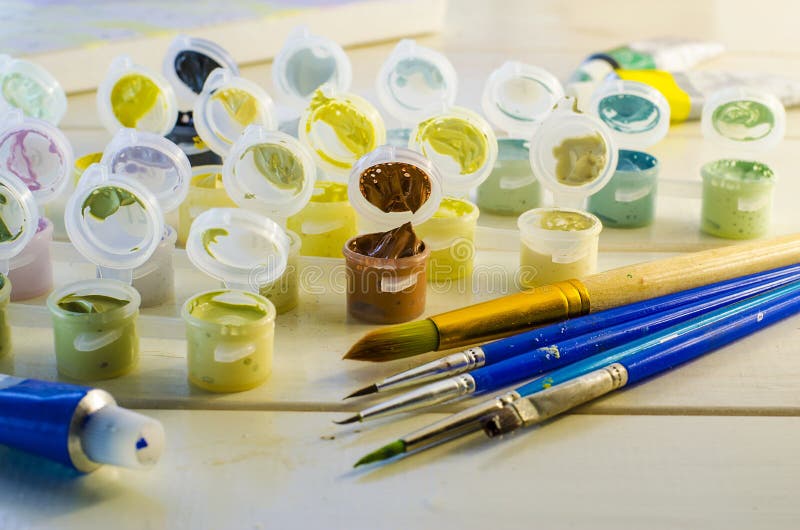 Set of Colored Acrylic Paints Stock Image Image of color, artist