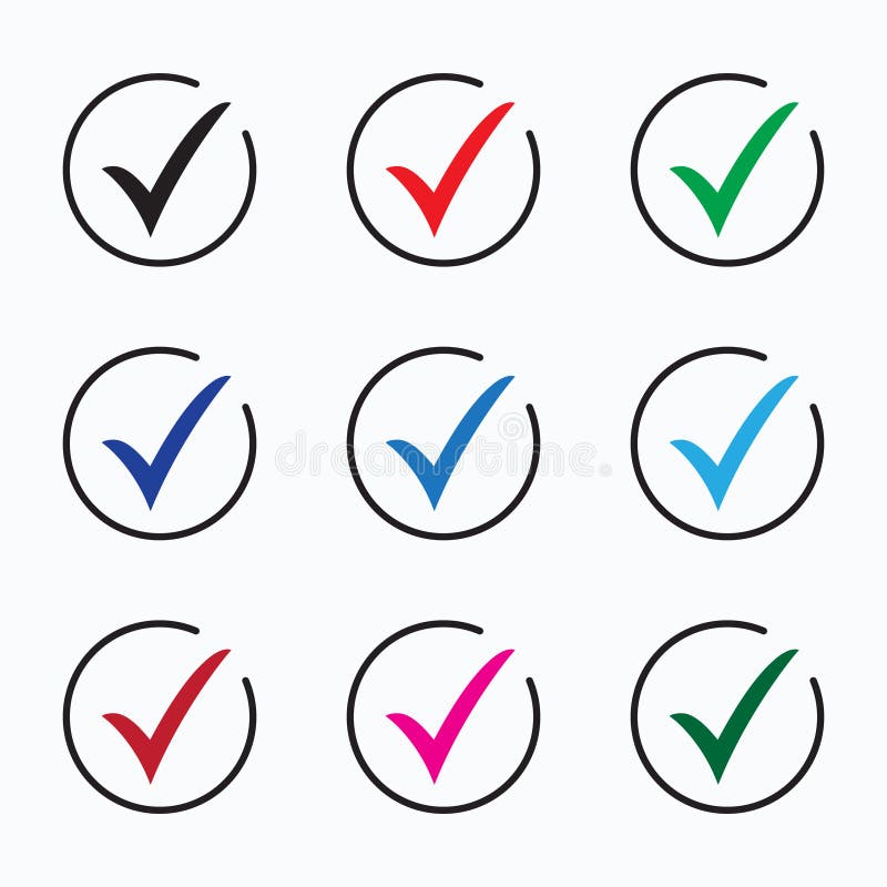 Set of colored check mark icons. Tick symbol, tick icon vector illustration. royalty free illustration