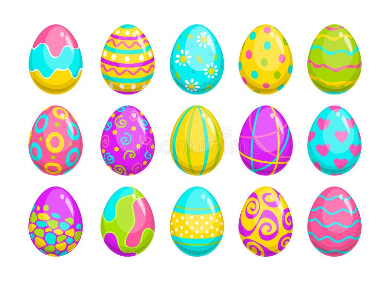 Set of Colored Eggs in Cartoon Style. Stock Illustration Illustration